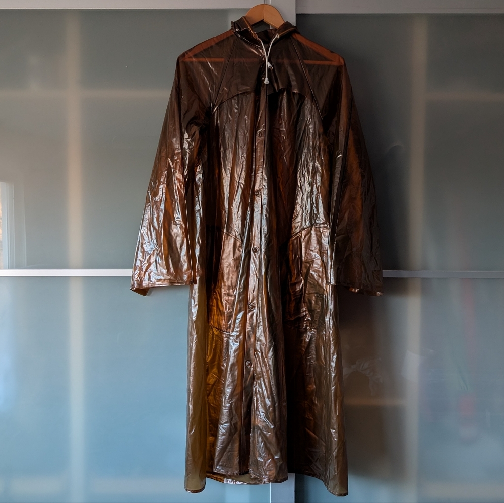 Stunning Retro Dorothy Perkins Pakamac Semi-transparent Brown Hooded Rain Jacket